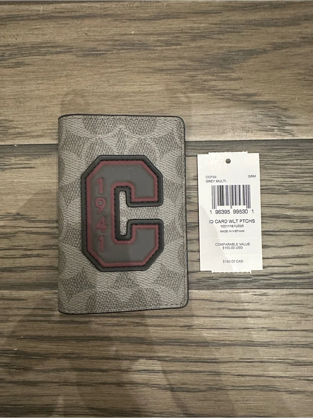 NWT Coach Id Card WalletIn Signature Canvas With Patches Grey Multi CCF99